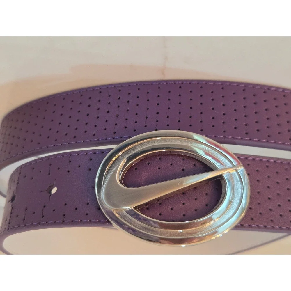 Nike Golf Belt S Purple White Reversible Perforated Leather Silver Swoosh Buckle
